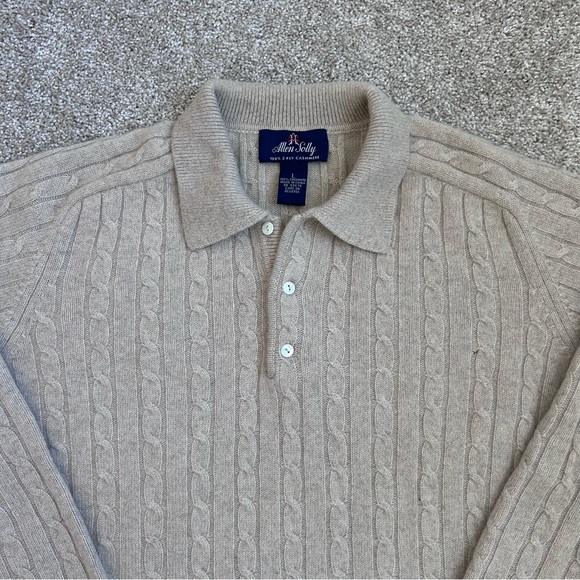 Allen Solly 100% 2-Ply Cashmere Cable Knit Polo Sweater Beige Men's Large - Picture 2 of 9